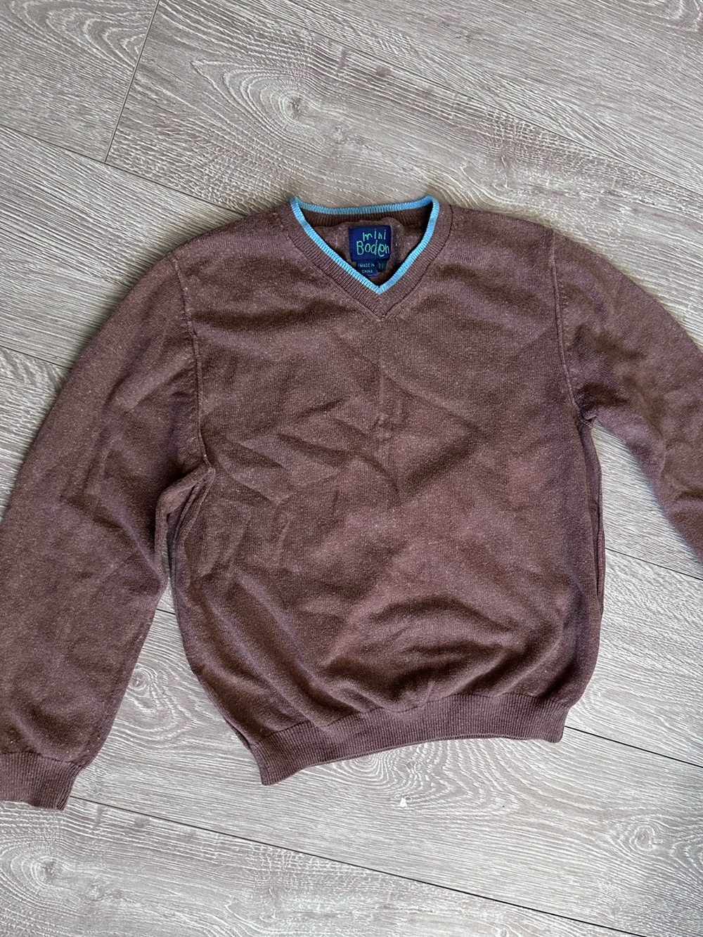Mini Boden boys V-Neck Brown Sweater cotton and cashmere